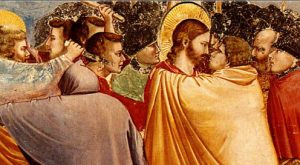 "Kiss of Judas" Fresco (detail), 1300, Giotto di Bondone, Scrovegni Chapel, Padua, Italy