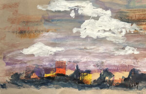 Red Roof, 26 x 39", mixed media on paper